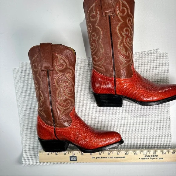 African Boot Co Python Leather Cowboy Boots Mens 6.5 Brown Western - Picture 14 of 14